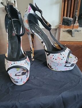 Iron Fist Multicolor Floral Paint-Splash T-Strap Platform Heels